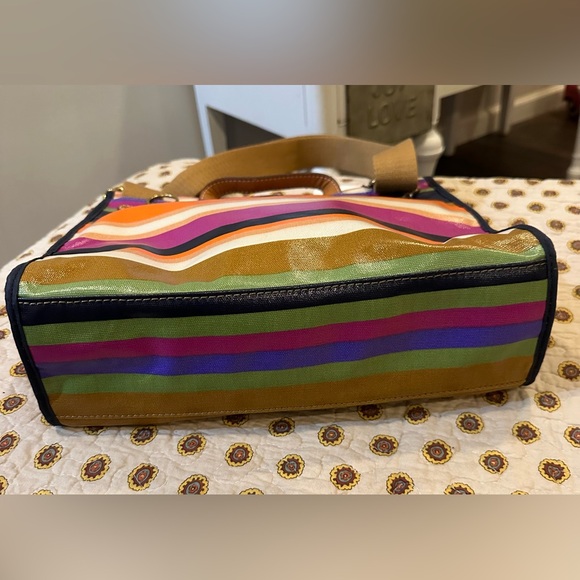 Fossil Keyper Flap Stripe Coated Canvas w/ Leather Trim Crossbody Messenger NWT - Picture 4 of 9